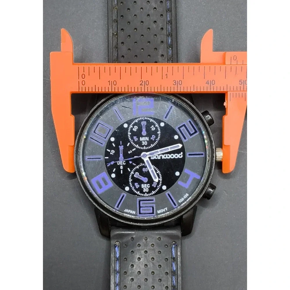 Sanwood Black/Blue Unisex Watch Black Buckle Band Round Face Blue Numbers #W5509